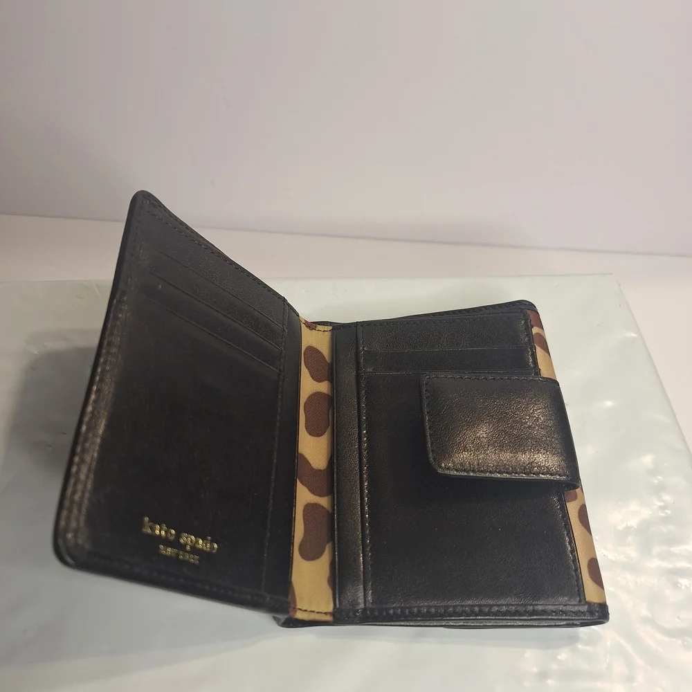 kate spade Leopard Print Bifold Wallet with Black Trim